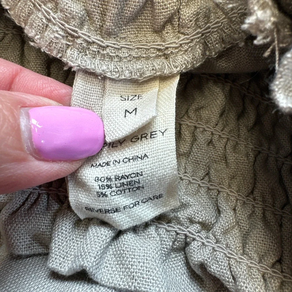 Linen Blend Cargo Pants Womens Medium Wide Leg Boho Coastal Flowy Beige